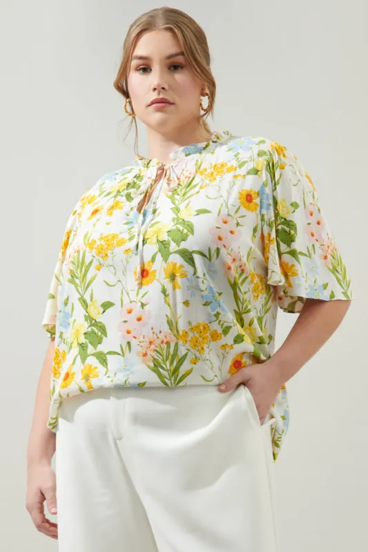 Free to Be Ruffle Split Neck Dupont Top Curve made by Sugarlips