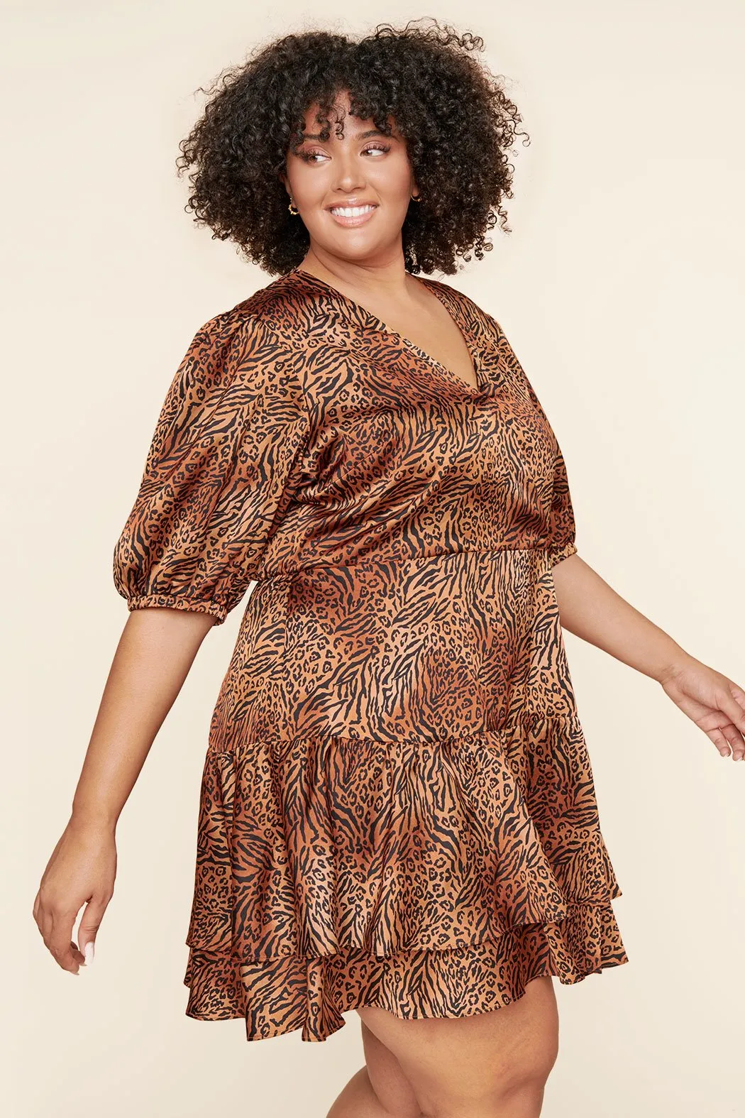 Leonna Animal Print Surplice Puff Sleeve Mini Dress Curve sold by Sugarlips product image thumbnail 5