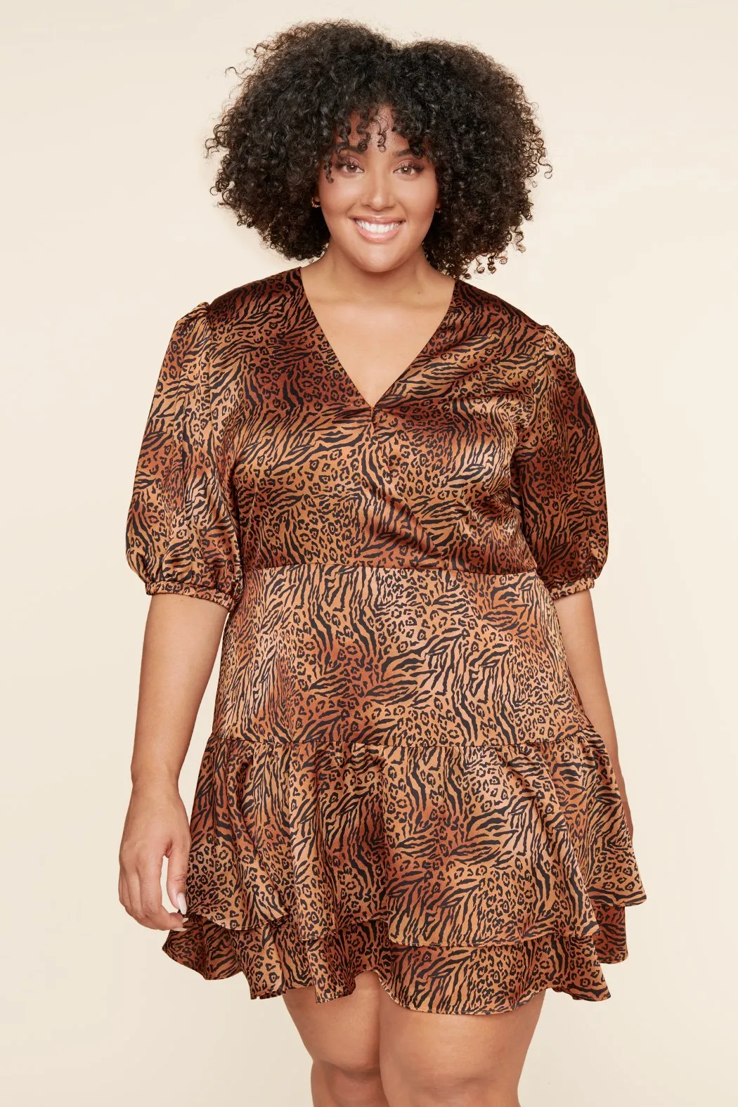 Leonna Animal Print Surplice Puff Sleeve Mini Dress Curve sold by Sugarlips product image thumbnail 3