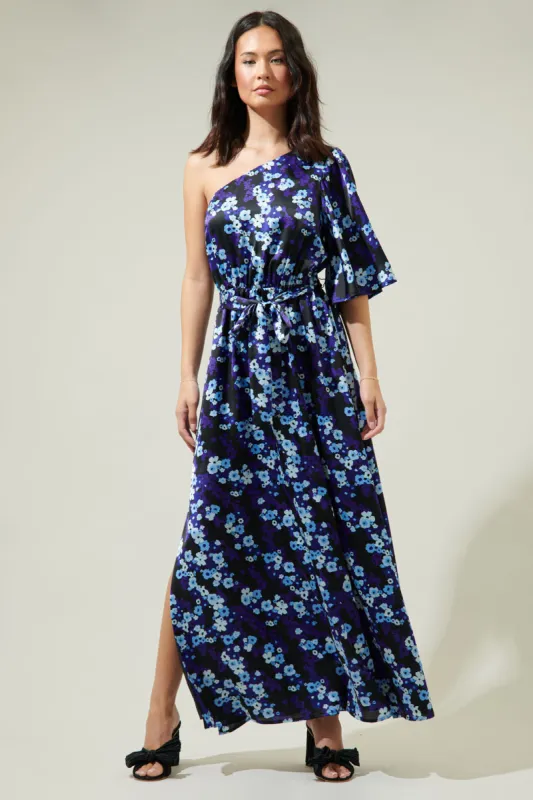Aster Bloom Meara One Shoulder Satin Maxi Dress sold by Sugarlips