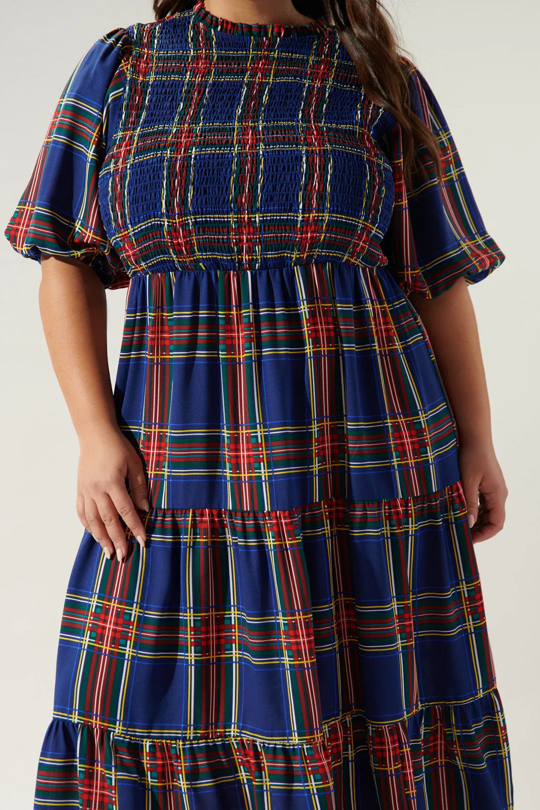 Lakeview Plaid Smocked Tiered Midi Dress Curve sold by Sugarlips product image thumbnail 4