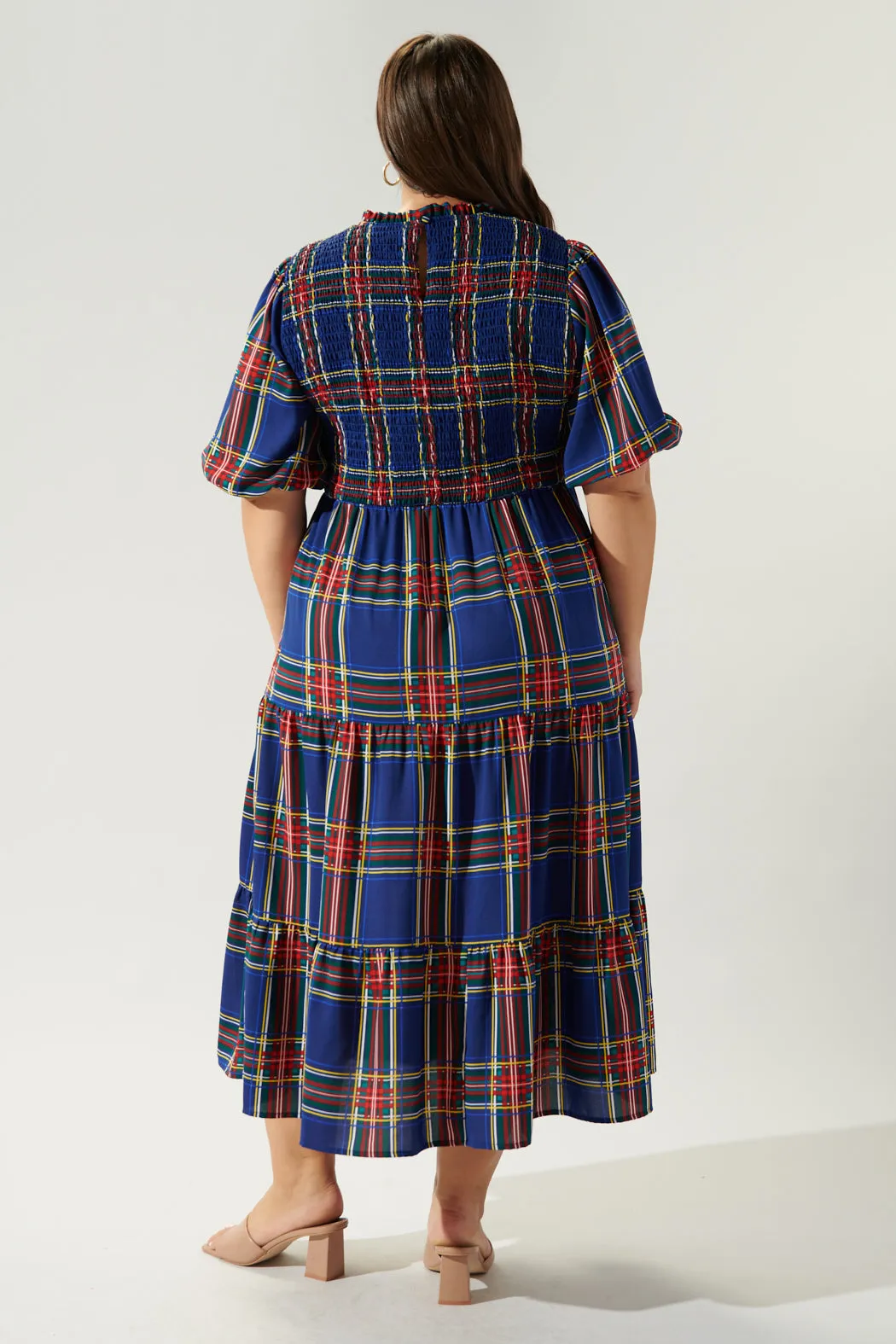 Lakeview Plaid Smocked Tiered Midi Dress Curve sold by Sugarlips product image thumbnail 2