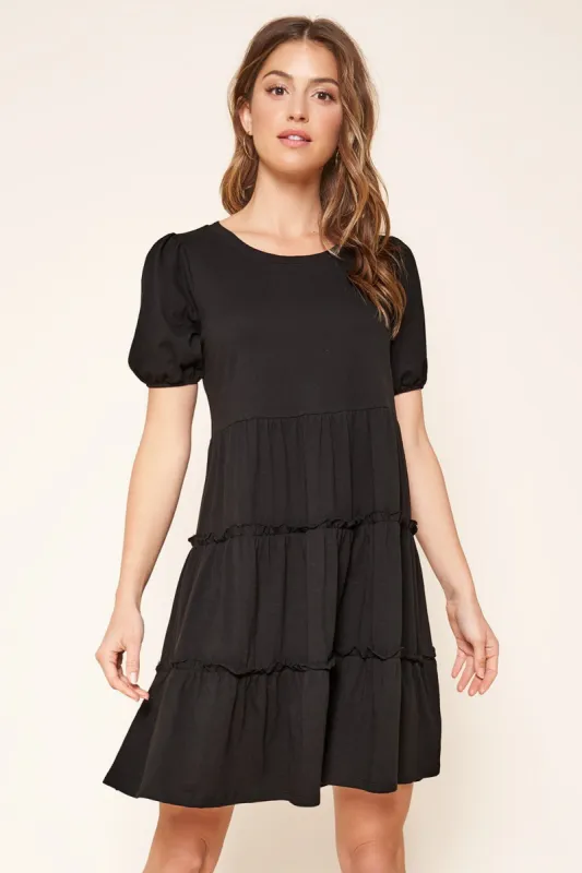 Maryam Tiered Cotton Knit Puff Sleeve Dress sold by Sugarlips