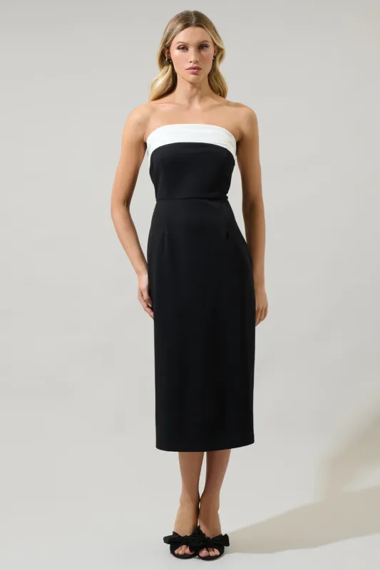 Stella Strapless Color Block Midi Dress sold by Sugarlips