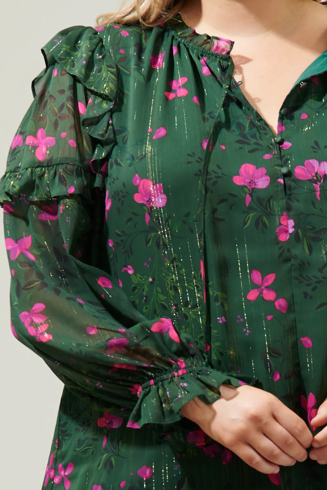 Juniper Floral Marquette Henley Blouse Curve sold by Sugarlips product image thumbnail 5