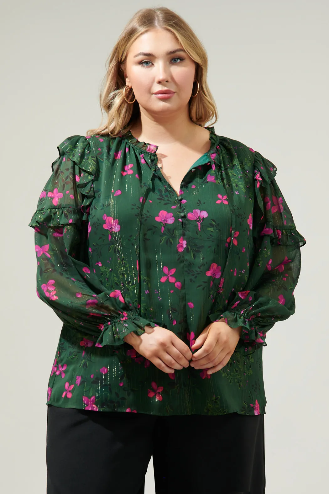 Juniper Floral Marquette Henley Blouse Curve sold by Sugarlips product image thumbnail 3