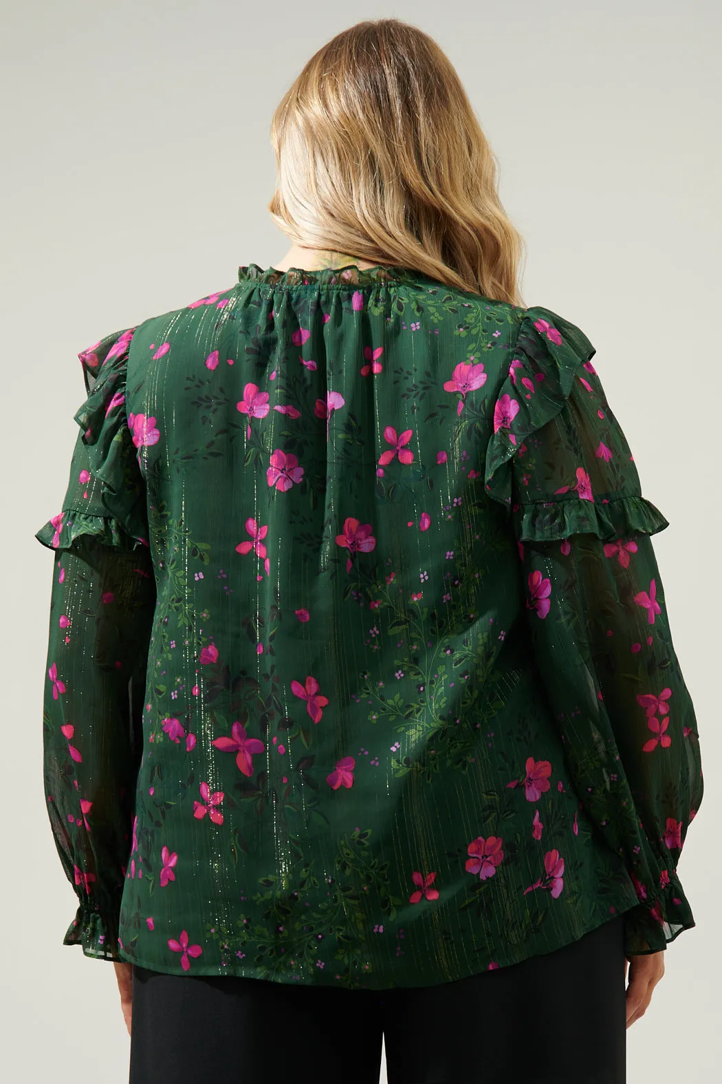 Juniper Floral Marquette Henley Blouse Curve sold by Sugarlips product image thumbnail 2