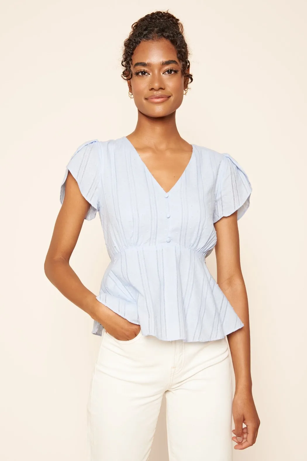 Sweetest Desire Striped Swiss Dot Peplum Top sold by Sugarlips