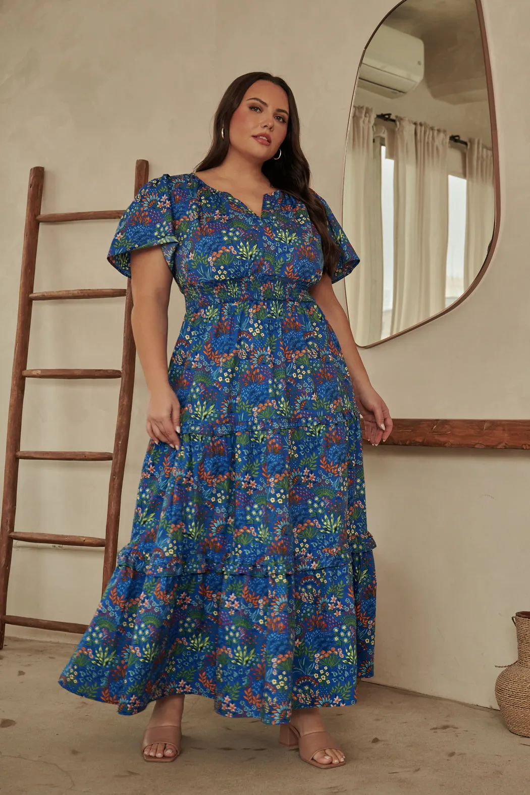 Ruya Floral Palmer Poplin Tiered Maxi Dress Curve sold by Sugarlips