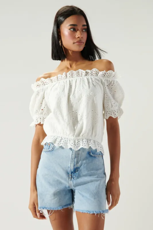 Niles Eyelet Off The Shoulder Crop Top sold by Sugarlips