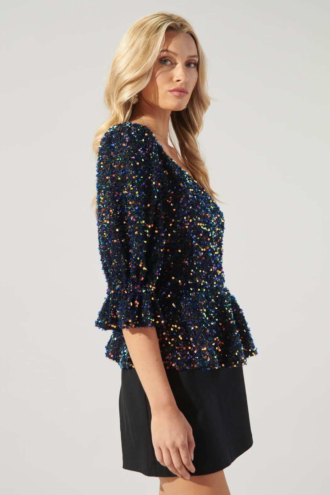 Jupiter One Shoulder Peplum Sequin Top sold by Sugarlips product image thumbnail 3