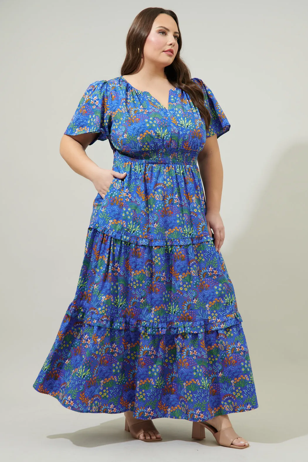 Ruya Floral Palmer Poplin Tiered Maxi Dress Curve sold by Sugarlips product image thumbnail 4