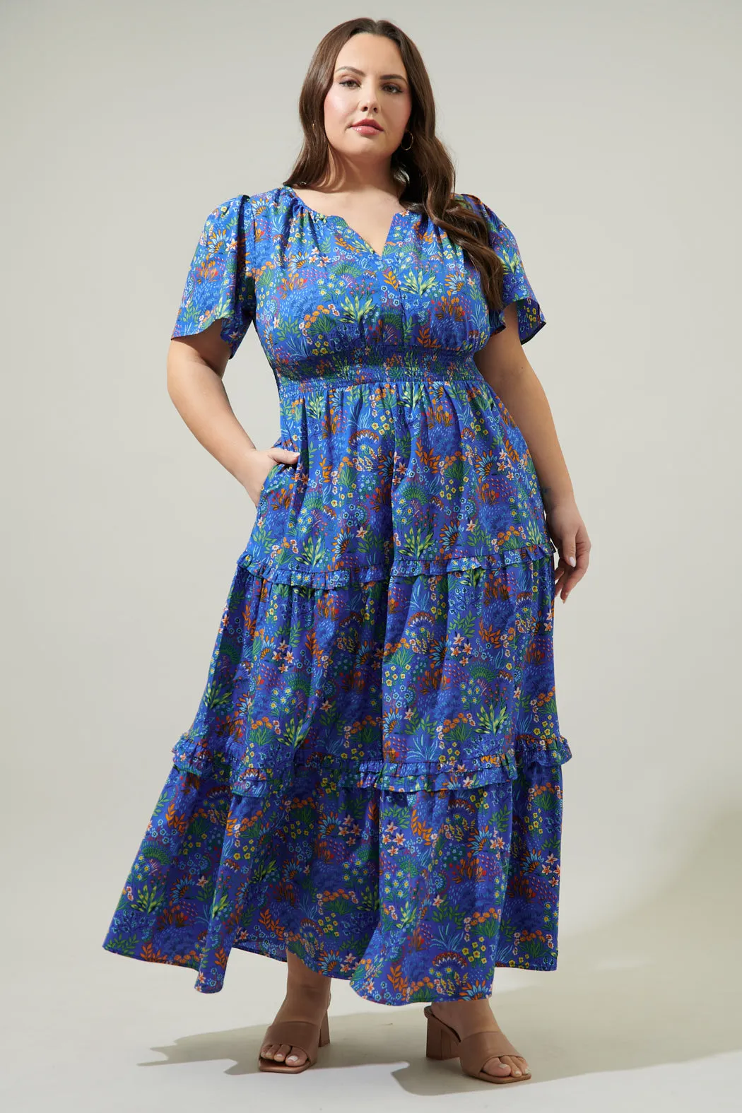 Ruya Floral Palmer Poplin Tiered Maxi Dress Curve sold by Sugarlips product image thumbnail 2