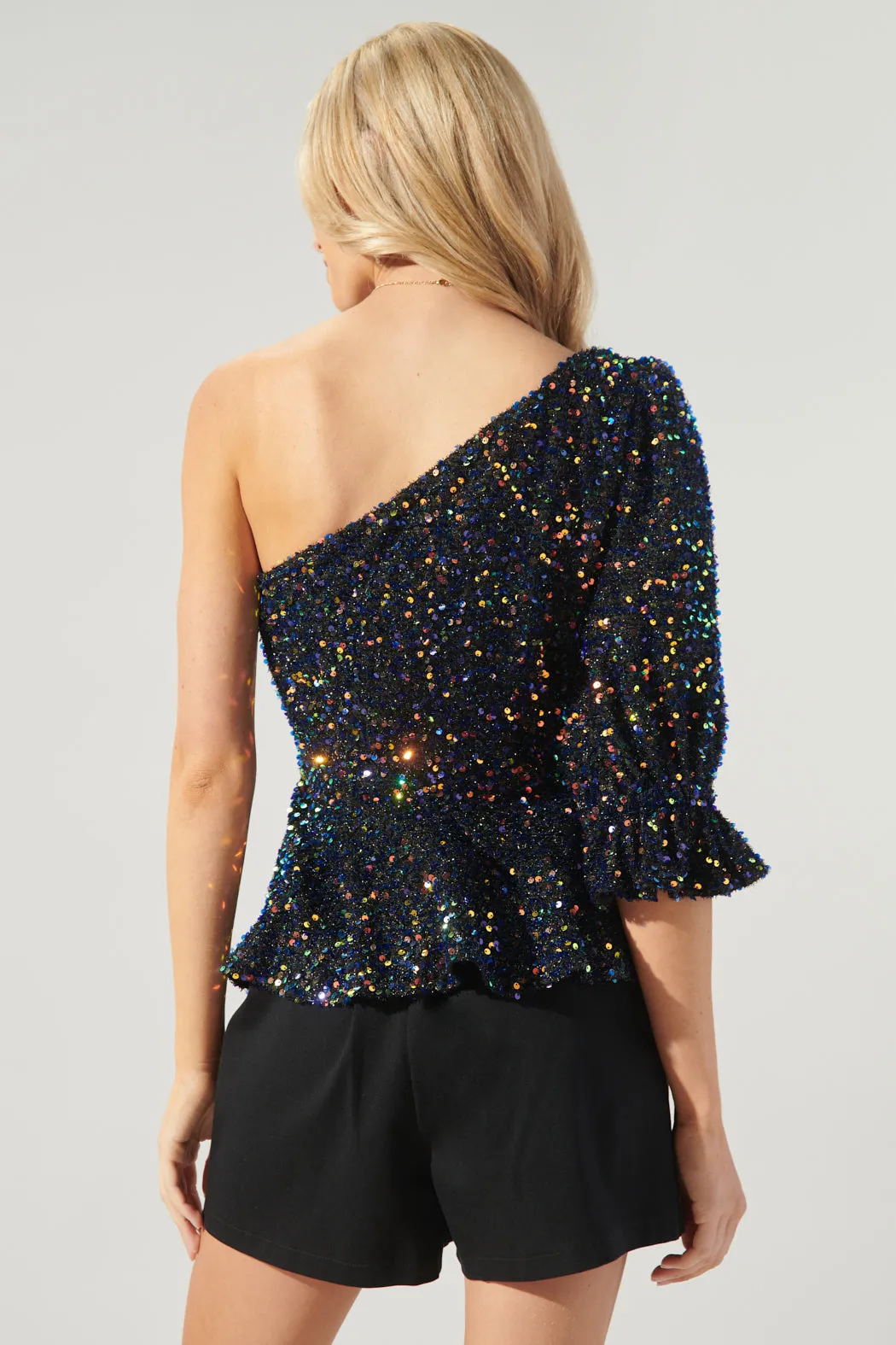 Jupiter One Shoulder Peplum Sequin Top sold by Sugarlips product image thumbnail 4