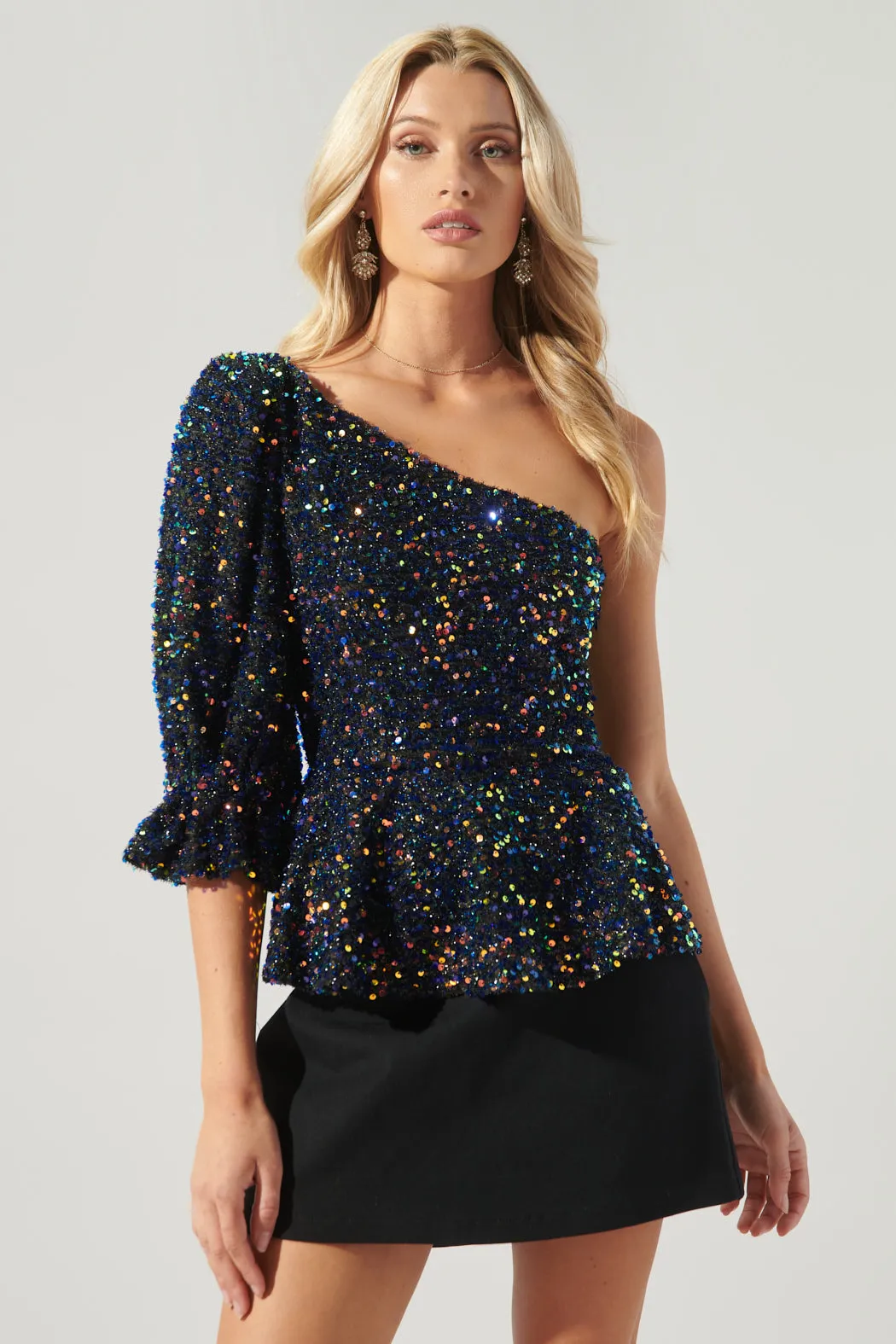 Jupiter One Shoulder Peplum Sequin Top sold by Sugarlips product image thumbnail 2