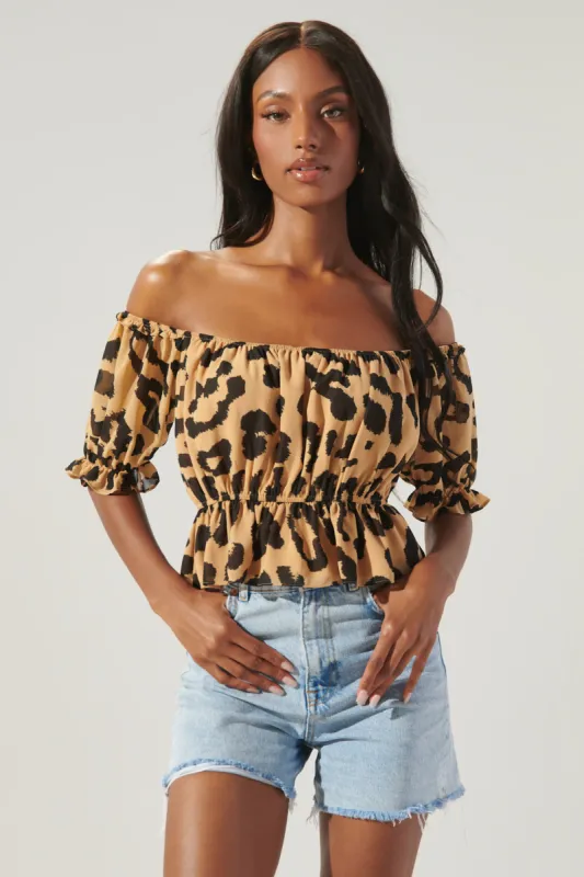 Java Leopard Edith Off the Shoulder Ruffle Top sold by Sugarlips