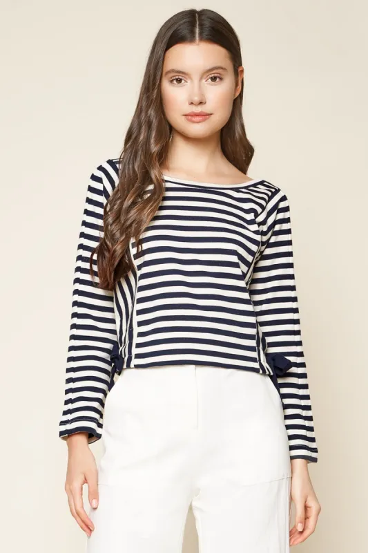 True Blue Striped Long Sleeve Crop Top sold by Sugarlips