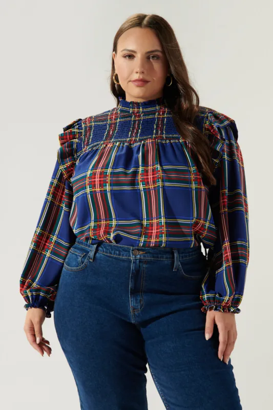 Lakeview Plaid Naomi Mock Neck Blouse Curve sold by Sugarlips
