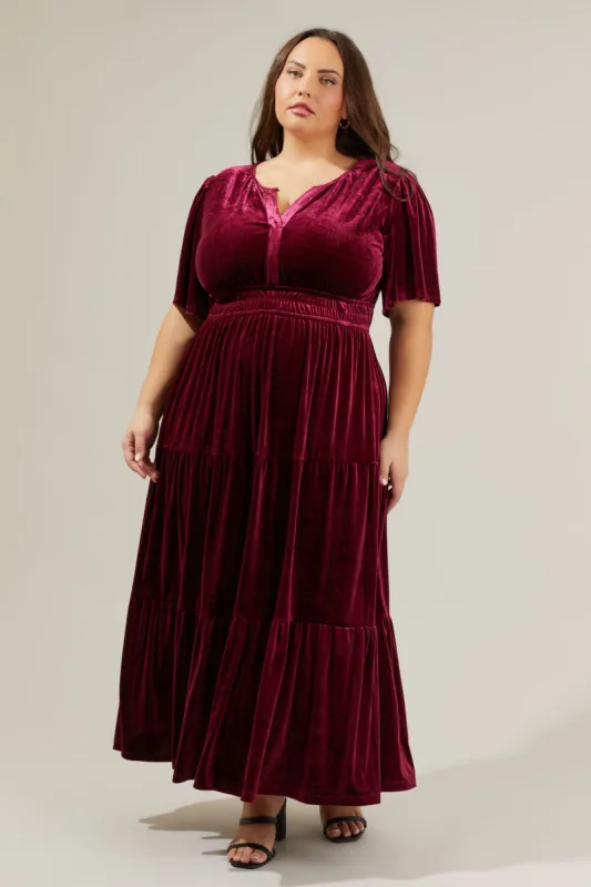 Debbie Velvet Tiered Maxi Dress Curve sold by Sugarlips