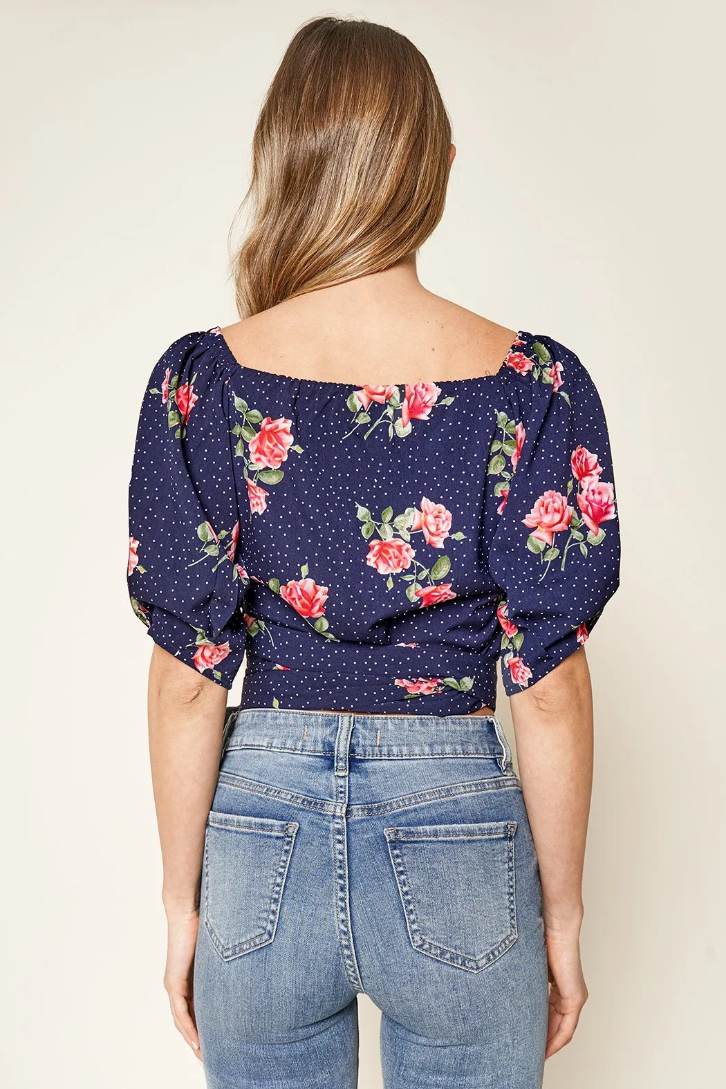Morning Bloom Floral Print Puff Sleeve Crop Top sold by Sugarlips product image thumbnail 2
