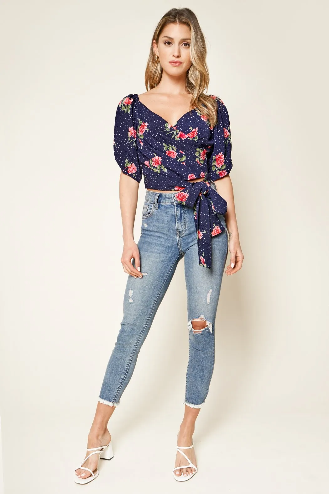 Morning Bloom Floral Print Puff Sleeve Crop Top sold by Sugarlips product image thumbnail 4