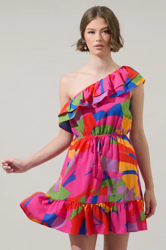 Soleil Abstract One Shoulder Mini Dress sold by Sugarlips