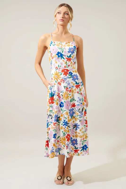 Ojai Floral Booker Cross Back Midi Dress sold by Sugarlips