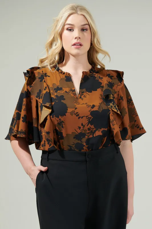 Sandy Floral Ruffle Blouse Curve sold by Sugarlips