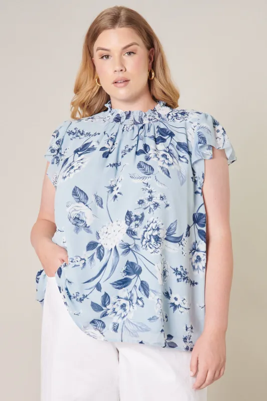 Cadaval Floral Mock Neck Flowy Blouse Curve sold by Sugarlips