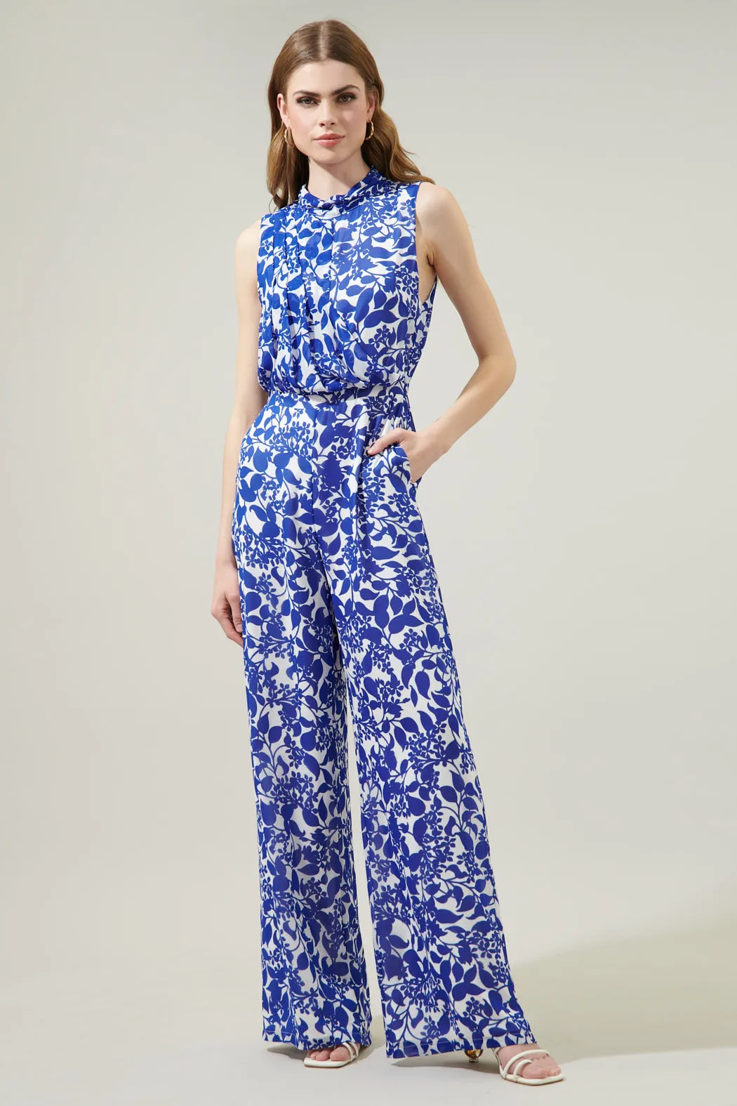 Kian Floral Siren Drape Neck Jumpsuit sold by Sugarlips
