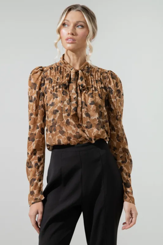Caramel Crush Tie Neck Chiffon Blouse sold by Sugarlips