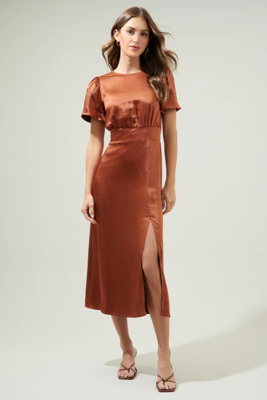 Spice Satin Bloom Midi Dress sold by Sugarlips
