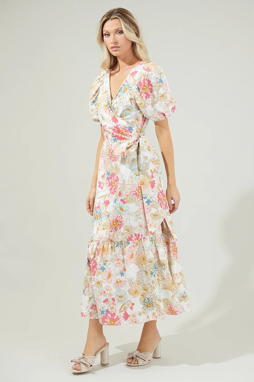 Day Lily Floral Poplin Wrap Top Midi Dress sold by Sugarlips product image thumbnail 4