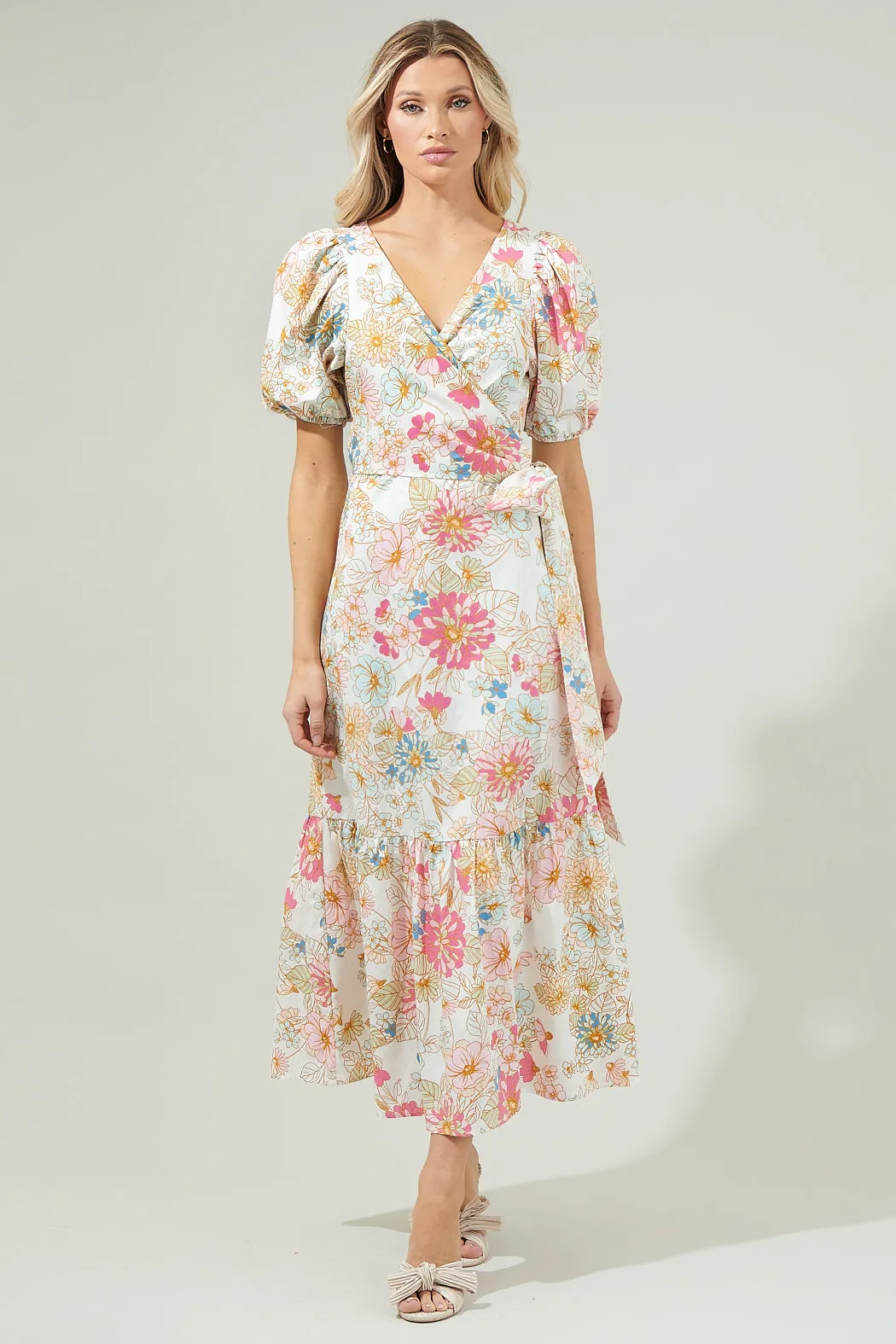 Day Lily Floral Poplin Wrap Top Midi Dress sold by Sugarlips product image thumbnail 2