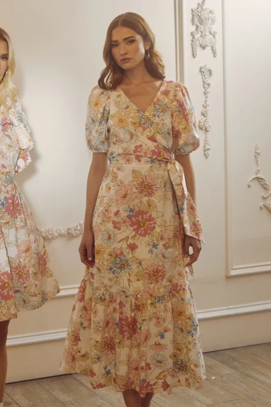 Day Lily Floral Poplin Wrap Top Midi Dress sold by Sugarlips