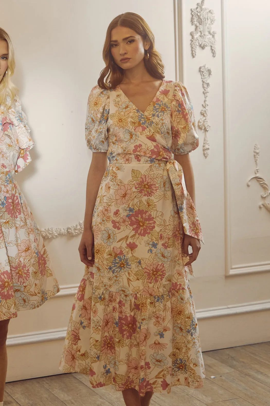 Day Lily Floral Poplin Wrap Top Midi Dress sold by Sugarlips