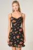 English Rose Onyx Floral Kaia Tie Strap Ruffle Mini Dress sold by Sugarlips