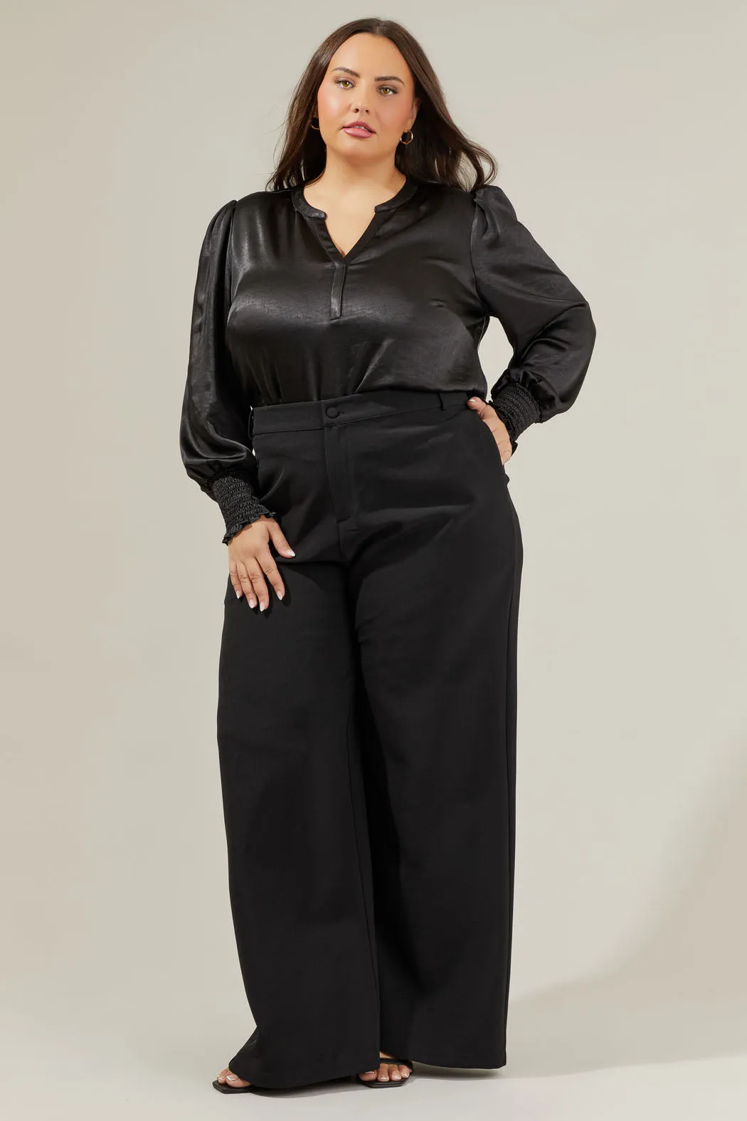 Henley Satin Long Sleeve Blouse Curve sold by Sugarlips product image thumbnail 4