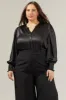 Henley Satin Long Sleeve Blouse Curve sold by Sugarlips