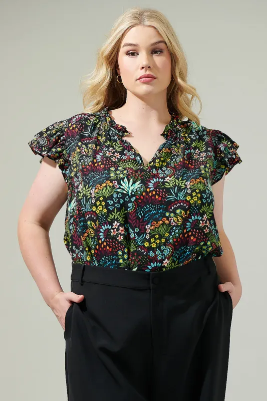 Yorbie Floral Bellissima Ruffle Sleeve Top Curve sold by Sugarlips