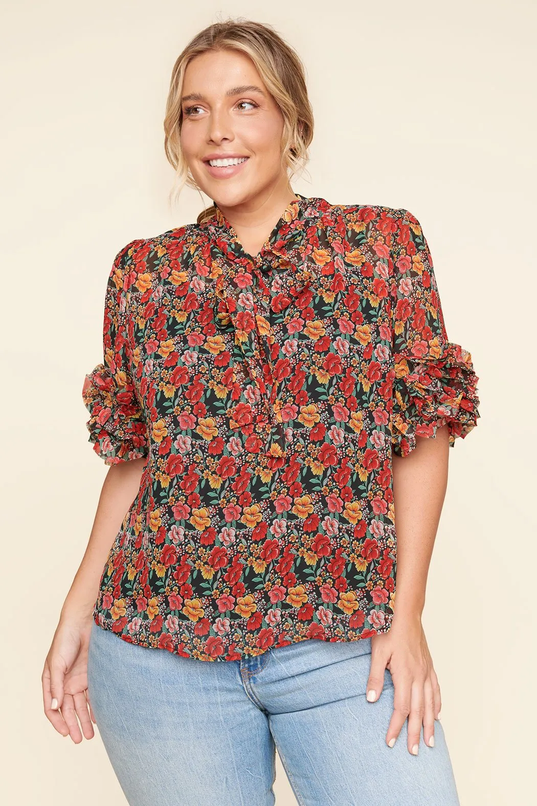 Sweet Tropics Lida Tie Neck Top Curve sold by Sugarlips product image thumbnail 4
