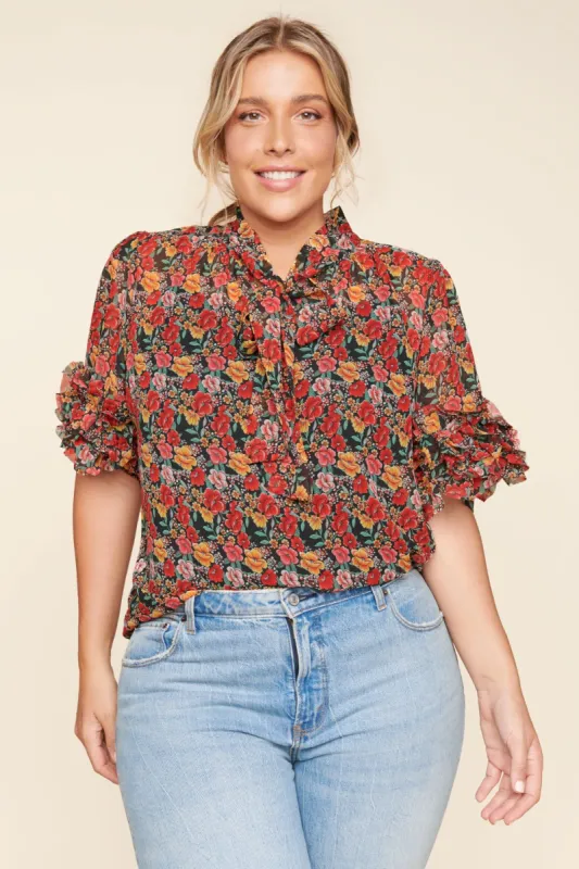 Sweet Tropics Lida Tie Neck Top Curve sold by Sugarlips