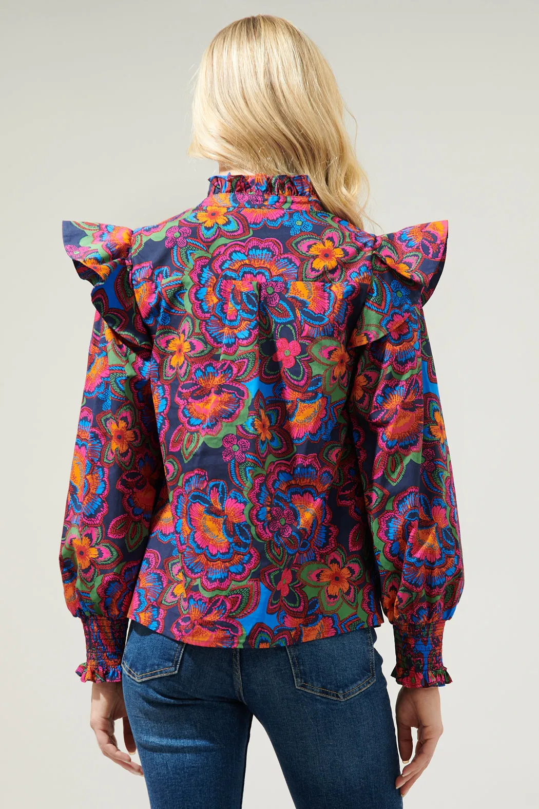 Raveena Midnight Malbec Ruffle Button Front Poplin Blouse sold by Sugarlips product image thumbnail 2