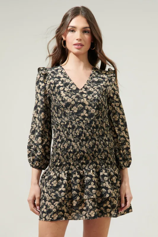 Coco Floral Smocked Drop Waist Mini Dress sold by Sugarlips
