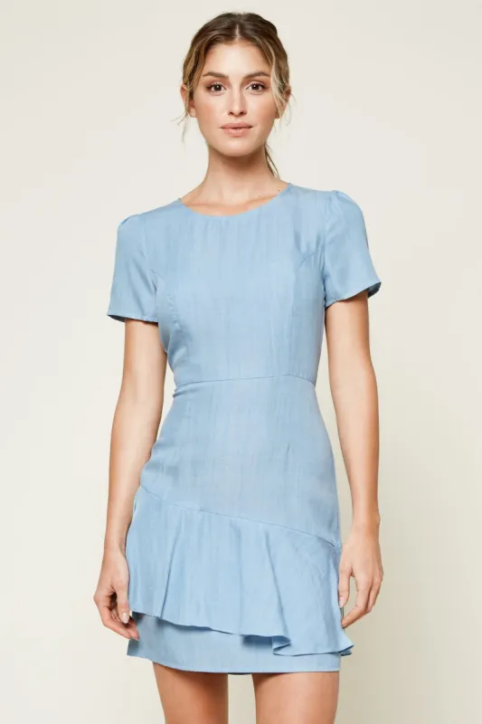 Arizona Chambray Ruffle Mini Dress sold by Sugarlips