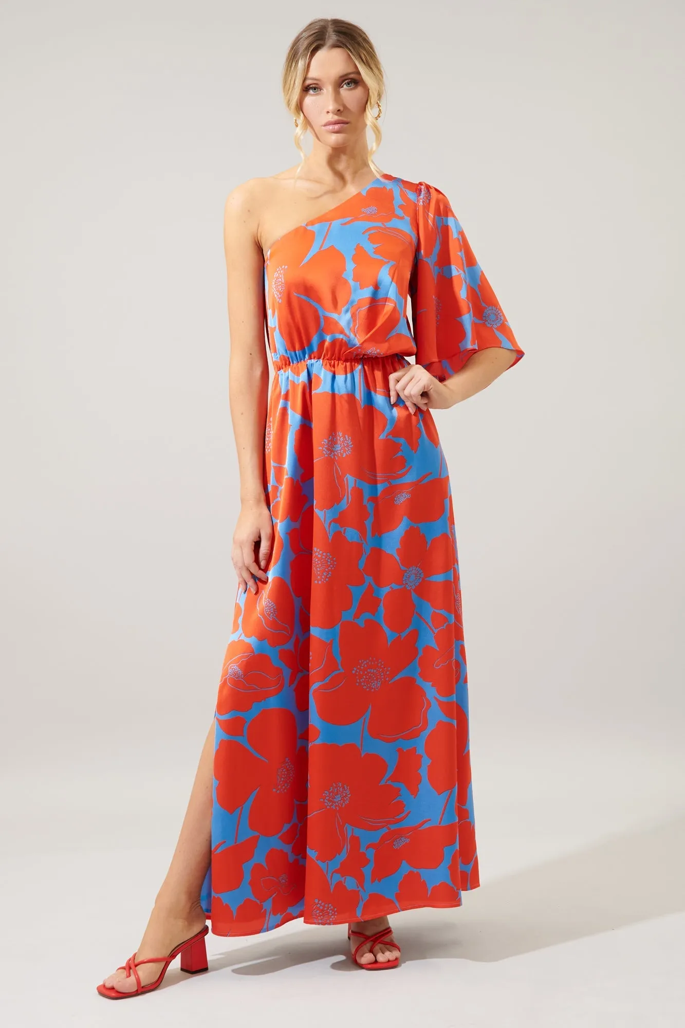 Poppy Floral Meara One Shoulder Satin Maxi Dress sold by Sugarlips product image thumbnail 2