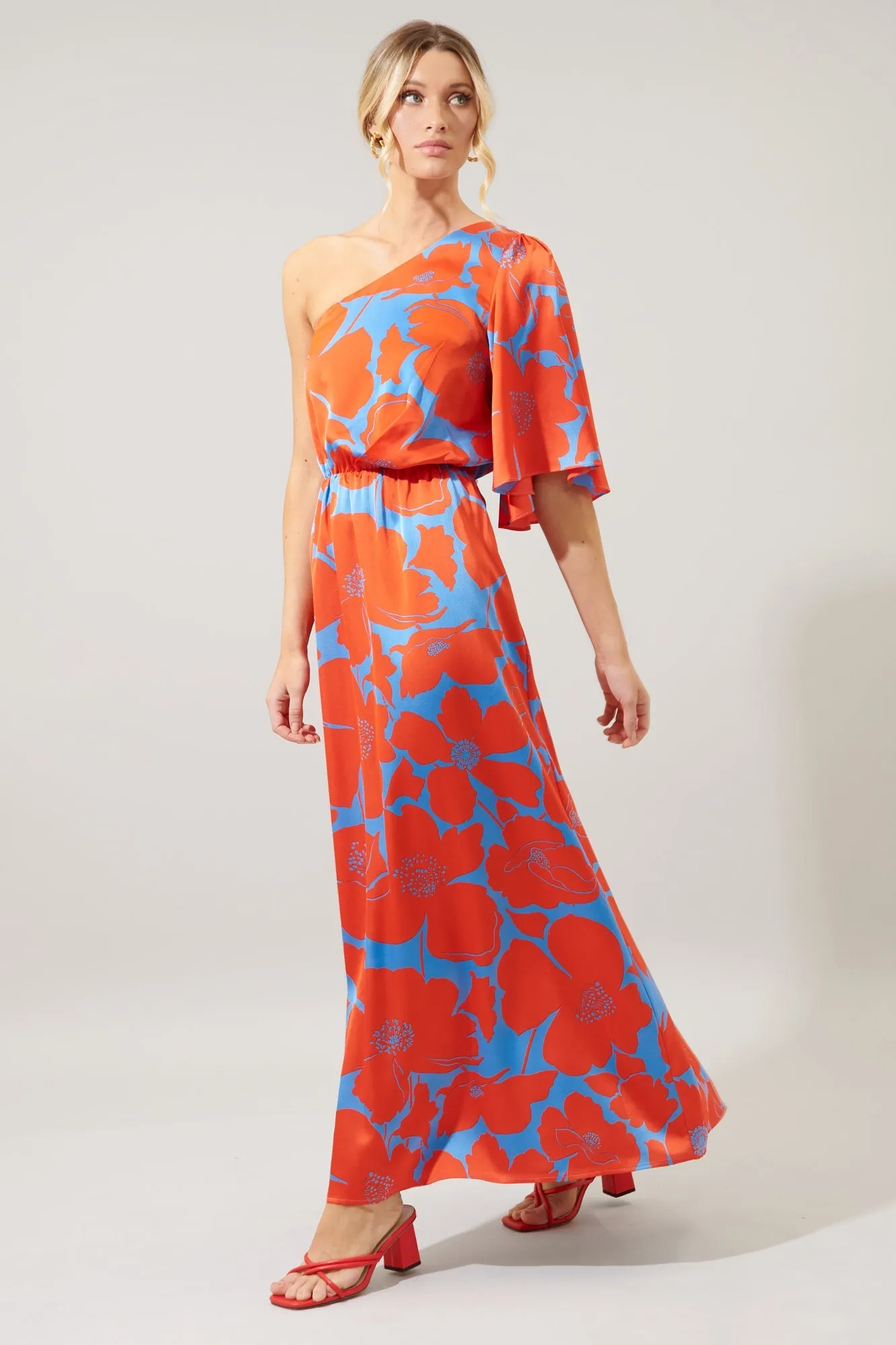 Poppy Floral Meara One Shoulder Satin Maxi Dress sold by Sugarlips product image thumbnail 5