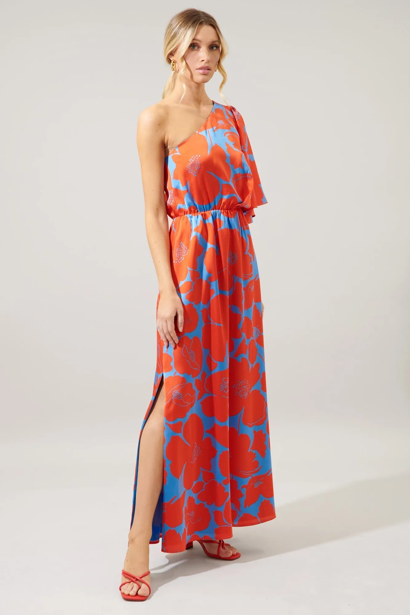 Poppy Floral Meara One Shoulder Satin Maxi Dress sold by Sugarlips product image thumbnail 4