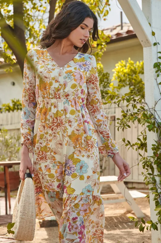 La Rochelle Nellie Ruffle Midi Dress sold by Sugarlips