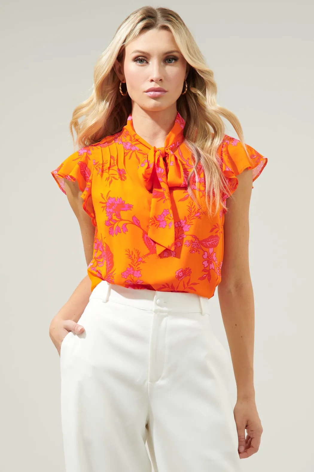 Sunrise Floral Cassius Tie Neck Blouse sold by Sugarlips